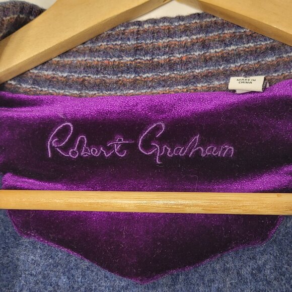 Robert Graham Women's Blue 100% Wool Classic Fit Full-Zip Cardigan Jacket Large - Picture 8 of 14